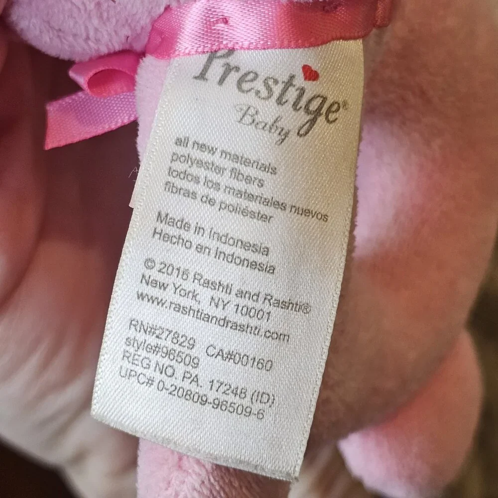 Baby Girl Pink My First‎ Bunny Rattle Plush Toy Gift By Prestige Plaid Ears